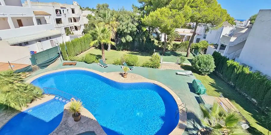 Cala Dor one bedroom apartment with large terrace and pool beside cala Esmeralda beach 