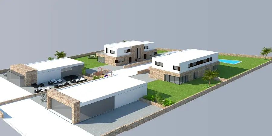 Plot with ready to go project of contemporary new development, four semi-detached villas in Cala Egos 